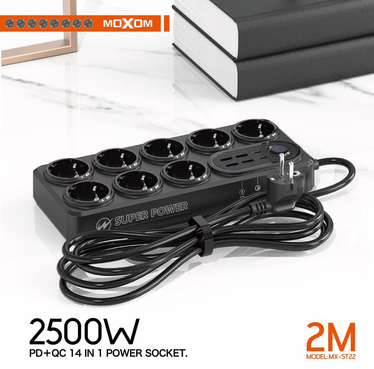MOXOM 8-Socket Power Strip PD20W 2M MX-ST22