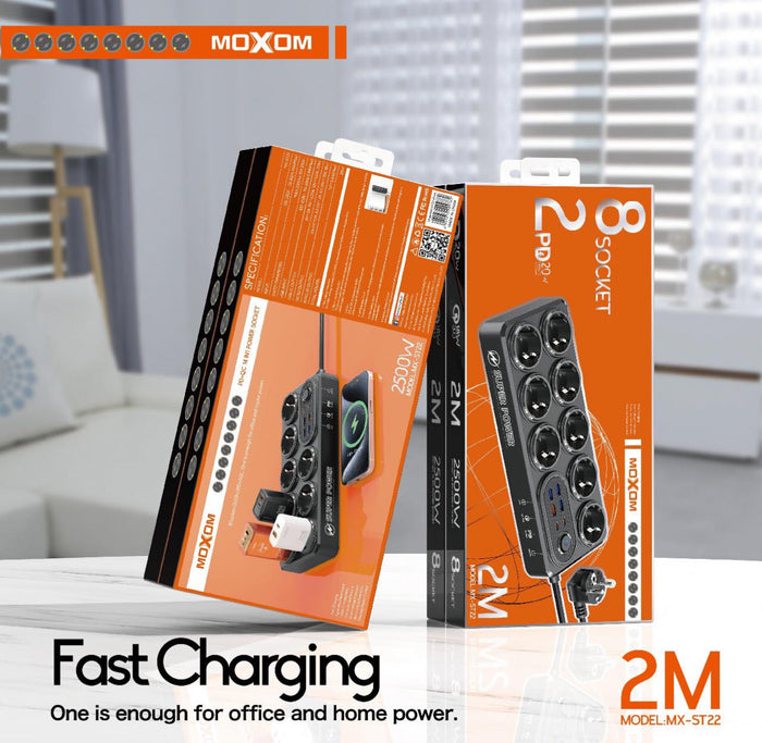 MOXOM 8-Socket Power Strip PD20W 2M MX-ST22