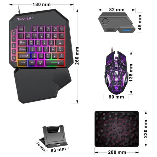T-WOLF TF900 One-Handed Gaming Keyboard Mouse Combo