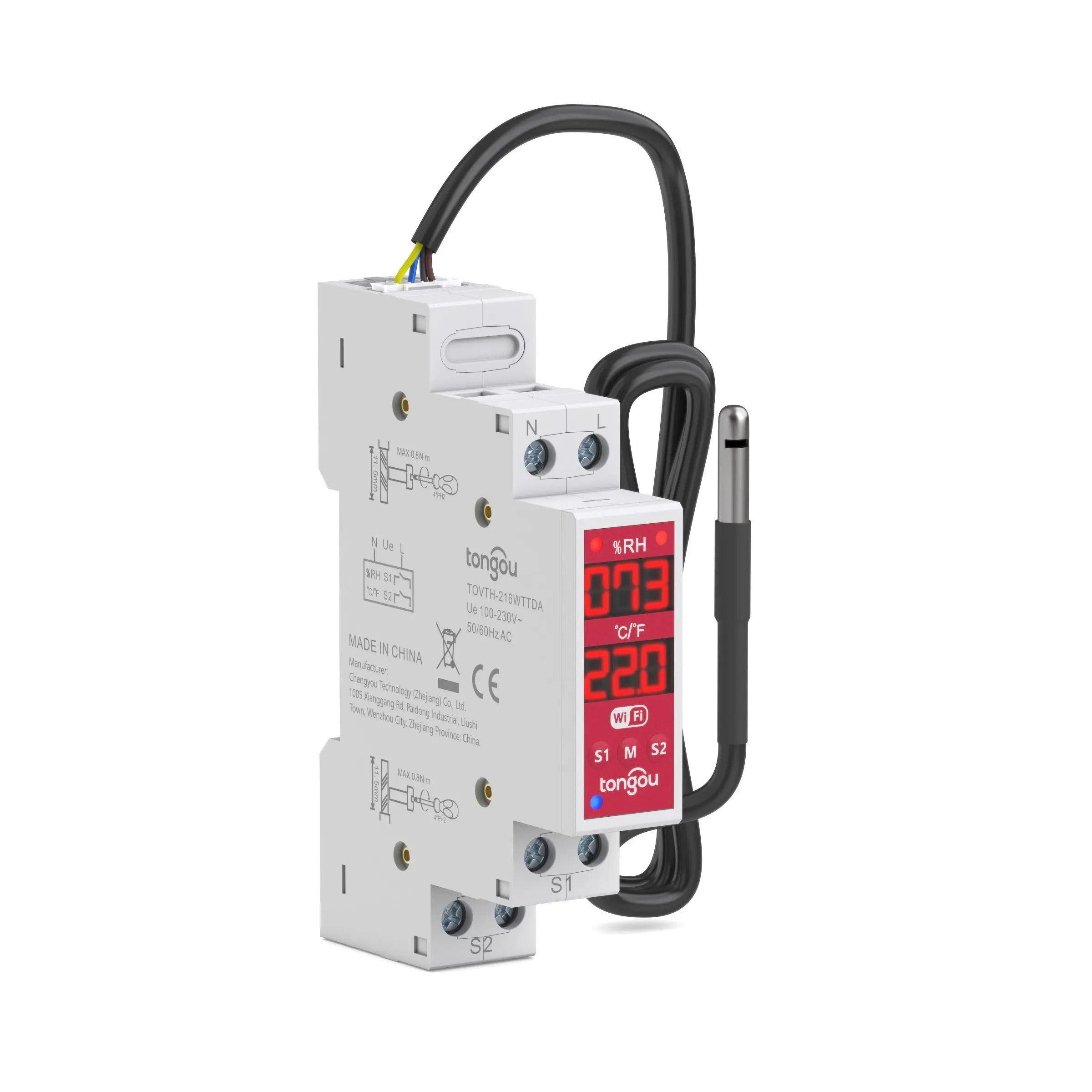 Wi-Fi Tuya Smart Life DIN Rail Temperature / Humidity Sensor TOVTH